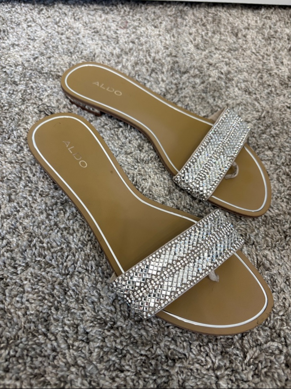 Aldo Silver Rhinestone Toe-Loop Slide Sandal - Picture 3 of 9